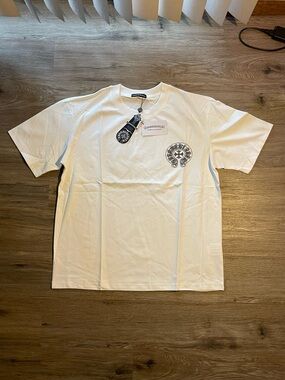 Chrome Hearts White Short Sleeve Tee with Black Crest Graphic